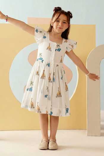 MR Brat Giraffe Print Gathered Dress 