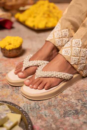 Coral Haze Nori Rhinestone & Pearl Strap Sliders 