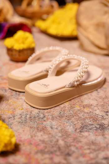 Coral Haze Nori Rhinestone & Pearl Strap Sliders 