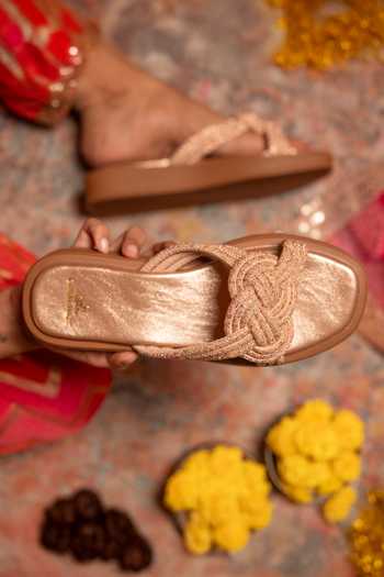 Coral Haze_Rose Gold Araya Rhinestone Strap Sliders _Online_at_Aza_Fashions