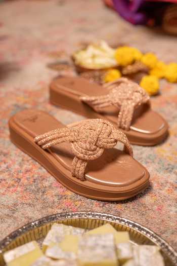 Buy_Coral Haze_Rose Gold Araya Rhinestone Strap Sliders _Online_at_Aza_Fashions
