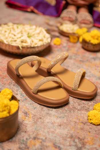 Buy Coral Haze Brown Crysta Double Rhinestone Strap Sliders Online at Aza Fashions Buy_Coral Haze_Brown Crysta Double Rhinestone Strap Sliders _Online_at_Aza_Fashions
