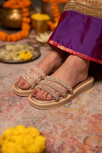 Coral Haze Gemora Triple Rhinestone Braided Strap Sliders 