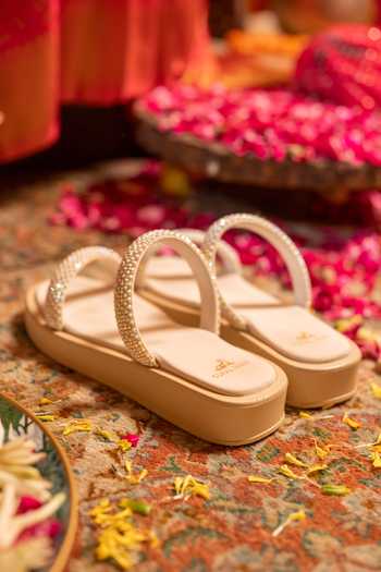 Coral Haze Crysta Double Rhinestone Strap Sliders 