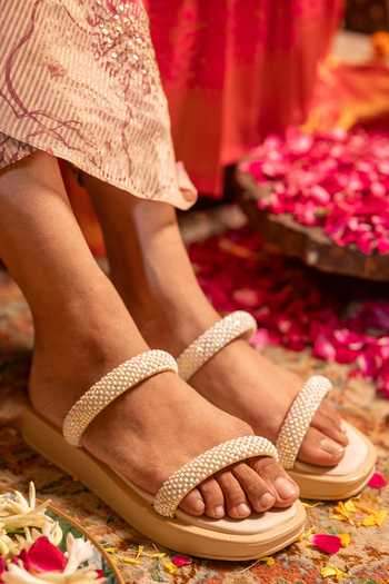 Coral Haze Crysta Double Rhinestone Strap Sliders 