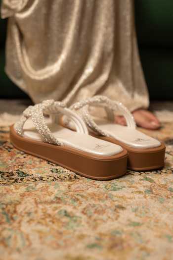 Coral Haze Araya Rhinestone Strap Flat Sliders 