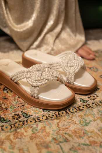 Coral Haze_White Araya Rhinestone Strap Flat Sliders _Online_at_Aza_Fashions
