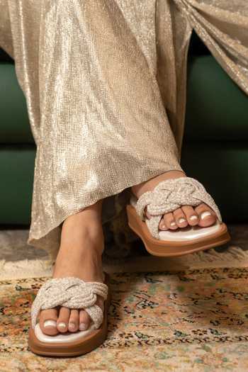 Buy_Coral Haze_White Araya Rhinestone Strap Flat Sliders _Online_at_Aza_Fashions