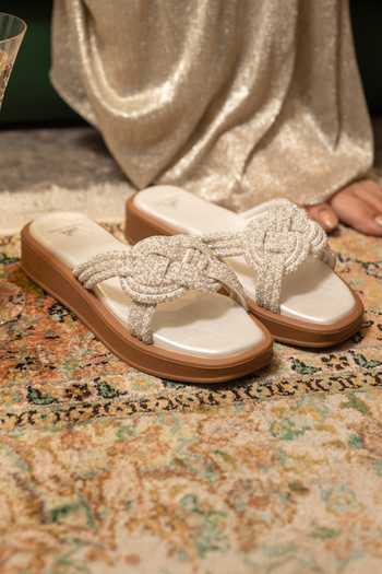 Coral Haze Araya Rhinestone Strap Flat Sliders 