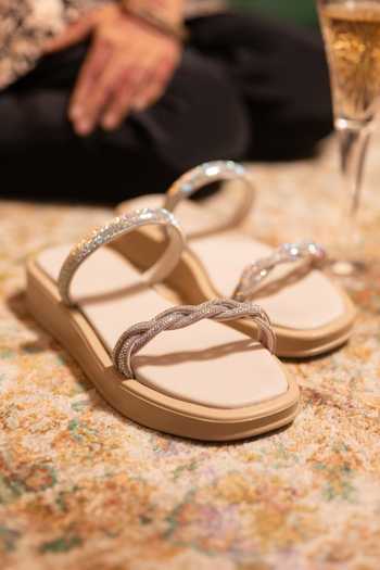 Coral Haze_Silver Elida Rhinestone Braided Strap Sliders _Online_at_Aza_Fashions