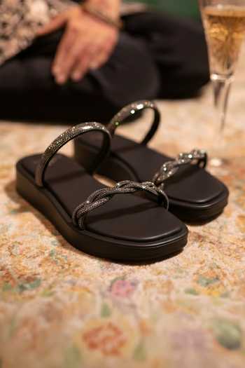 Coral Haze Elida Rhinestone Braided Strap Sliders 