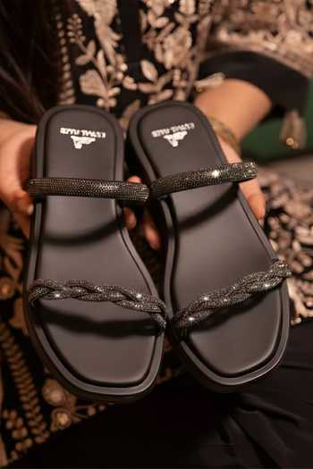 Coral Haze_Black Elida Rhinestone Braided Strap Sliders _Online_at_Aza_Fashions