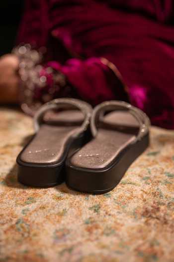 Coral Haze Rune Rhinestone Criss-cross Strap Sliders 