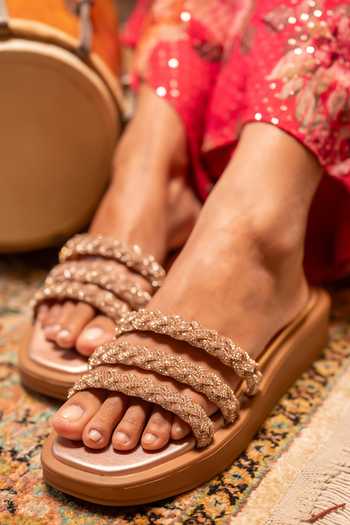 Coral Haze Gemora Triple Rhinestone Braided Strap Sliders 
