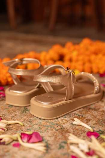 Coral Haze Faye Rhinestone Strap Flat Sliders 