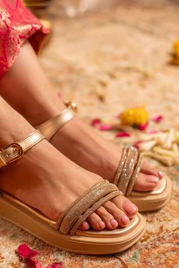 Coral Haze Faye Rhinestone Strap Flat Sliders 