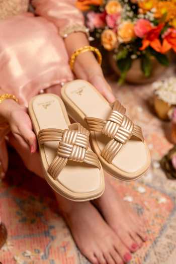 Buy Coral Haze Gold Oro Multiple Knotted Strap Slides Online at Aza Fashions Buy_Coral Haze_Gold Oro Multiple Knotted Strap Slides _Online_at_Aza_Fashions