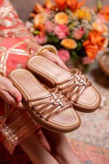Buy_Coral Haze_Rose Gold Demi Multiple Knotted Strapped Sliders _Online_at_Aza_Fashions