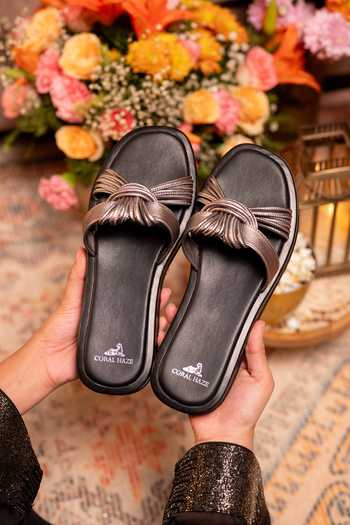 Buy Coral Haze Black Bobby Knotted Strap Sliders Online at Aza Fashions Buy_Coral Haze_Black Bobby Knotted Strap Sliders _Online_at_Aza_Fashions