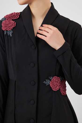 Aakaar Black Modal Fabric Flowers, Floral Placement Embellished Blazer And Pant Set For Kids Online at Aza Fashions Aakaar_Black Modal Fabric Flowers, Floral Placement Embellished Blazer And Pant Set For Kids_Online_at_Aza_Fashions