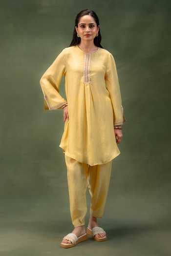 Grass & Sunshine Golden Dune Lace Detailed Kurta & Salwar Set 