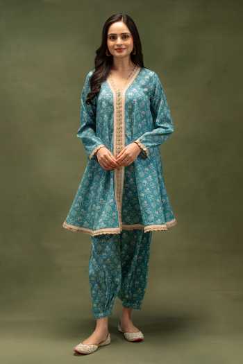Grass & Sunshine Indigo Nomad Charm Kurta & Dhoti Pant Set 