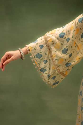 Grass & Sunshine Yellow Modal V-neck, Yes Desert Bloom Printed Kurta And Pant Set Online at Aza Fashions Grass & Sunshine_Yellow Modal V-neck, Yes Desert Bloom Printed Kurta And Pant Set _Online_at_Aza_Fashions