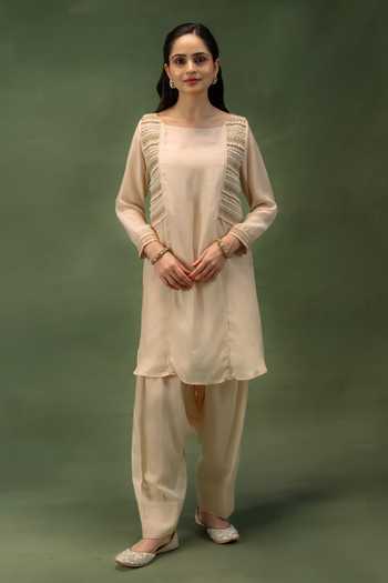 Grass & Sunshine Ivory Drift Kurta & Farshi Salwar Set 