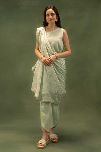 Grass & Sunshine Aqua Muse Kurta Set With Draped Cape 