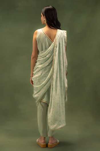 Grass & Sunshine Aqua Muse Kurta Set With Draped Cape 