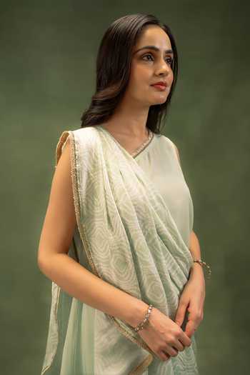 Buy Grass & Sunshine Aqua Modal Lace One Shoulder, Yes Muse Kurta Set With Draped Cape Buy_Grass & Sunshine_Aqua Modal Lace One Shoulder, Yes Muse Kurta Set With Draped Cape