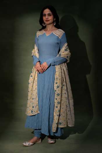 Grass & Sunshine Azure Garden Grace Cotton Anarkali Set 