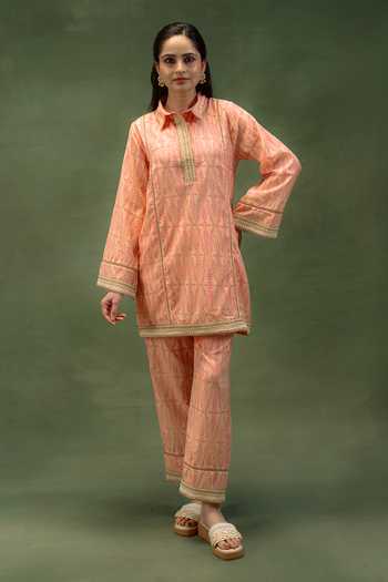Grass & Sunshine Blush Lattice Charm Kurta & Pant Set 