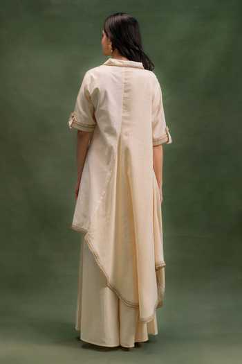 Grass & Sunshine Moonstone Draped Kurta & Palazzo Set 