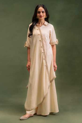 Grass & Sunshine Moonstone Draped Kurta & Palazzo Set 