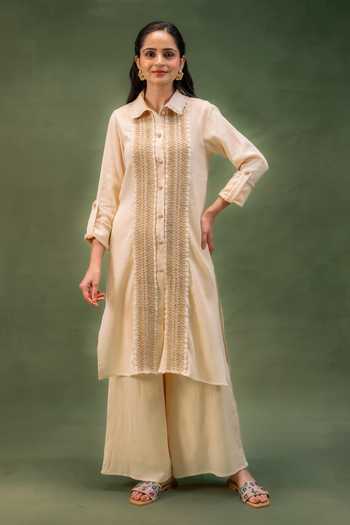 Grass & Sunshine Sand Dune Jute Lace Kurta & Palazzo Set 