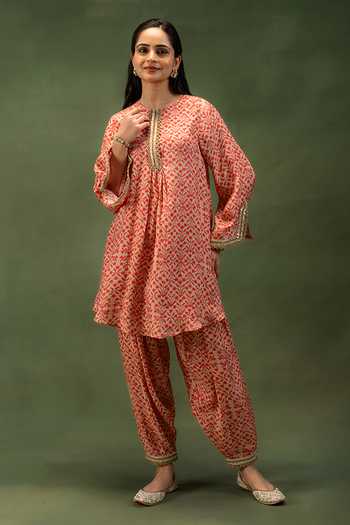 Grass & Sunshine Rosewood Bloom Printed Kurta & Dhoti Pant Set 