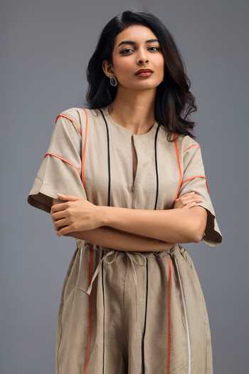 Buy Deepika Arora Beige Linen Zip Front Jumpsuit Online at Aza Fashions Buy_Deepika Arora_Beige Linen Zip Front Jumpsuit _Online_at_Aza_Fashions