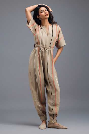 Deepika Arora Linen Zip Front Jumpsuit 