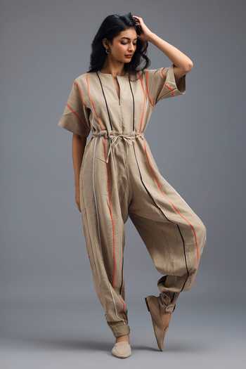 Shop Deepika Arora Beige Linen Zip Front Jumpsuit Online at Aza Fashions Shop_Deepika Arora_Beige Linen Zip Front Jumpsuit _Online_at_Aza_Fashions