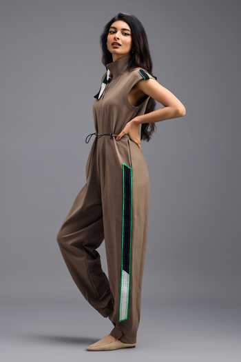 Deepika Arora_Brown Roma Panelled Jumpsuit _Online_at_Aza_Fashions