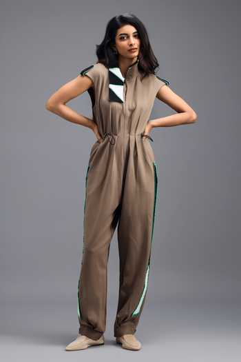 Buy_Deepika Arora_Brown Roma Panelled Jumpsuit _Online_at_Aza_Fashions