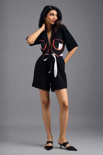 Buy Deepika Arora Black Tailored Color Block Jumpsuit With Belt Online at Aza Fashions Buy_Deepika Arora_Black Tailored Color Block Jumpsuit With Belt _Online_at_Aza_Fashions