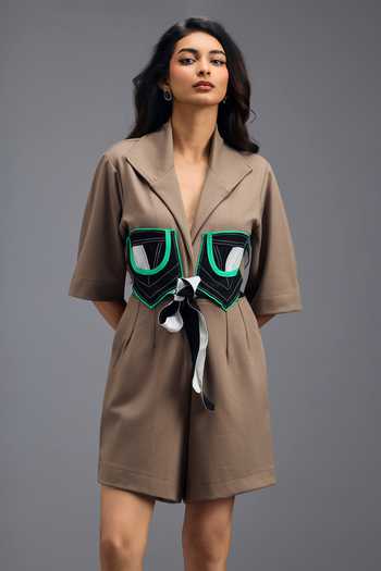 Deepika Arora Brown Patch Pocket Jumpsuit With Belt Online at Aza Fashions Deepika Arora_Brown Patch Pocket Jumpsuit With Belt _Online_at_Aza_Fashions