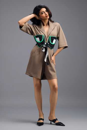 Shop Deepika Arora Brown Patch Pocket Jumpsuit With Belt Online at Aza Fashions Shop_Deepika Arora_Brown Patch Pocket Jumpsuit With Belt _Online_at_Aza_Fashions