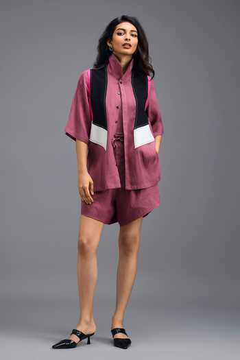 Deepika Arora Geometric Panelled Top & Shorts Set 