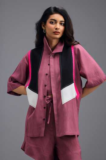 Deepika Arora Geometric Panel Linen Shirt 