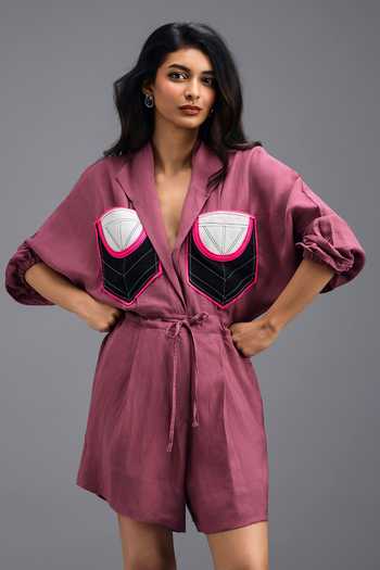 Shop Deepika Arora Pink Linen Colorblock Jumpsuit Online at Aza Fashions Shop_Deepika Arora_Pink Linen Colorblock Jumpsuit _Online_at_Aza_Fashions