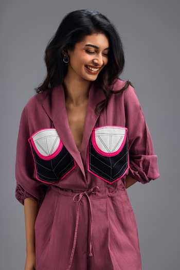 Buy Deepika Arora Pink Linen Colorblock Jumpsuit Buy_Deepika Arora_Pink Linen Colorblock Jumpsuit