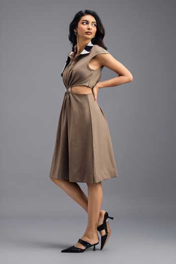 Deepika Arora_Brown Roma Collared Neck Cut Out Dress _Online_at_Aza_Fashions